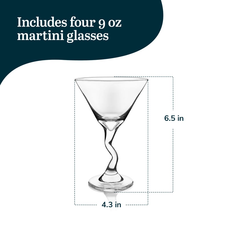 Libbey Z- Stem Martini Glasses Set of 4, Quirky, Twisted Martini Cup Set, Tall Cocktail Glasses Set for Bachelorette, Housewarming, Parties and More - Image 3